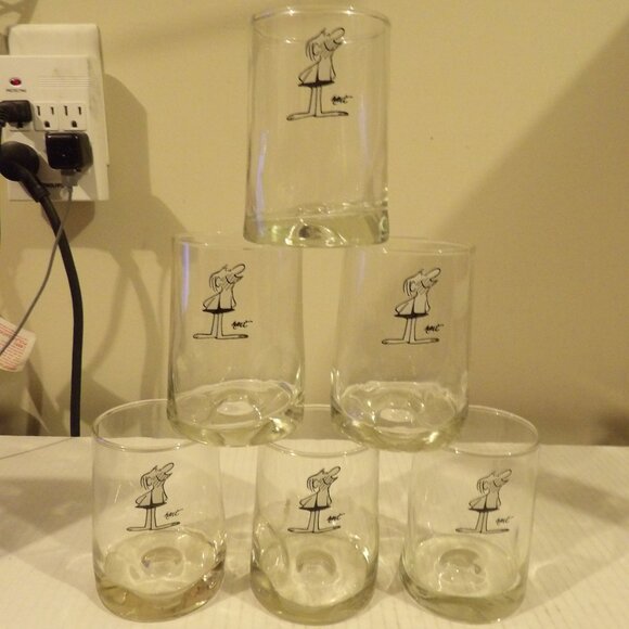 + Vintage Set of 6 B.C. Comics Johnny Hart Caveman Clear Dimple Glasses 70’s - Picture 1 of 4